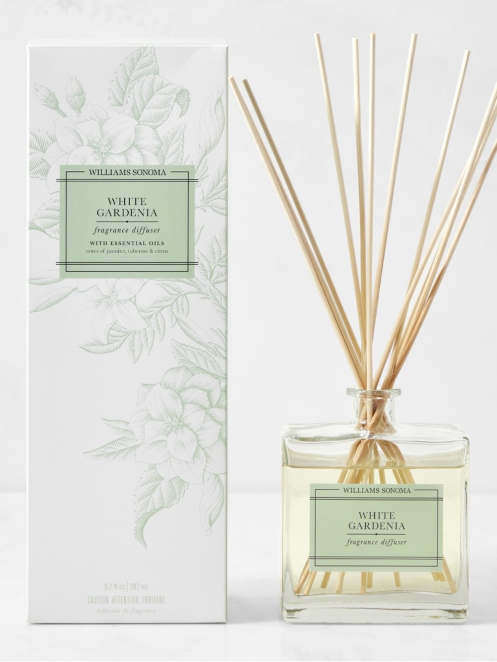 Williams Sonoma White Gardenia Reed Diffuser - Pale Green Accents